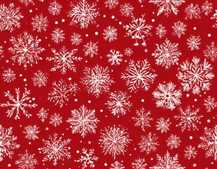 Snow white snowflakes on red background, winter holiday pattern with snowflakes