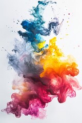 Fototapeta premium Dynamic and colorful ink swirling in water, forming vibrant abstract patterns and textures.