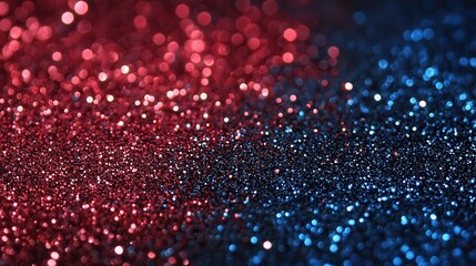Red and blue glitter bokeh background. Ideal for festive designs, adding sparkle and glamour to projects.