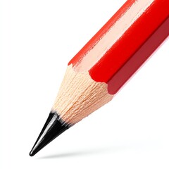Close-up of a sharpened red pencil with a black graphite tip, isolated on white background.