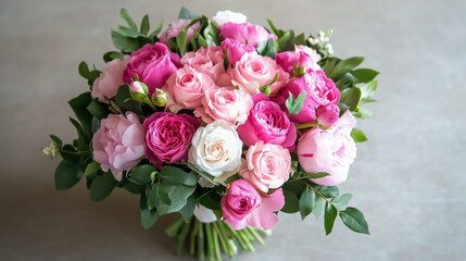 Fototapeta premium Fresh Pink Peonies and Roses in Bloom with Copy Space Perfect for Romantic Floral Photography