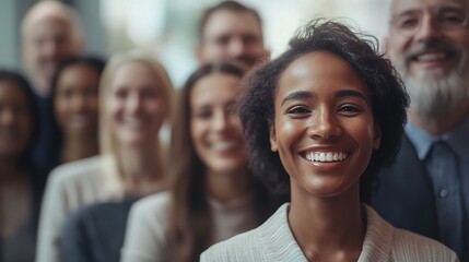 Obraz premium Happy Diverse Group of Businesspeople Smiling in Corporate Setting