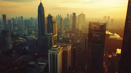 Obraz premium Vibrant Bangkok Business District Skyline at Golden Hour