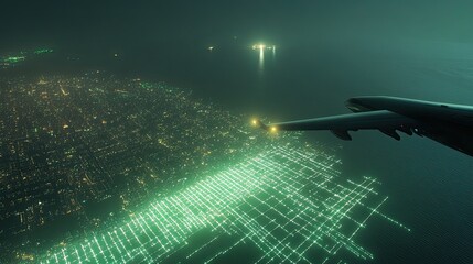 Obraz premium Airplane Night City Lights