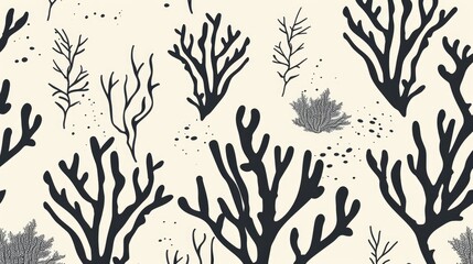 A monochromatic pattern featuring various coral shapes on a light background.