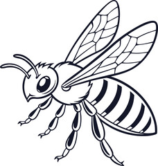 The bee outline vector and straightforward illustration line art design on a white background.