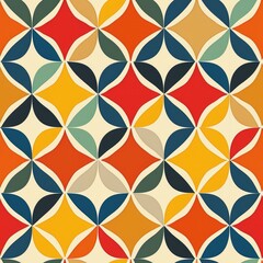 A vibrant geometric pattern featuring interlocking shapes in warm colors.