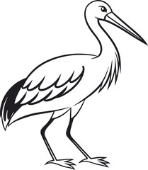 Stork outline vector and straightforward illustration line art design on a white background.