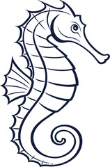 Seahorse outline vector and straightforward illustration line art design on a white background.