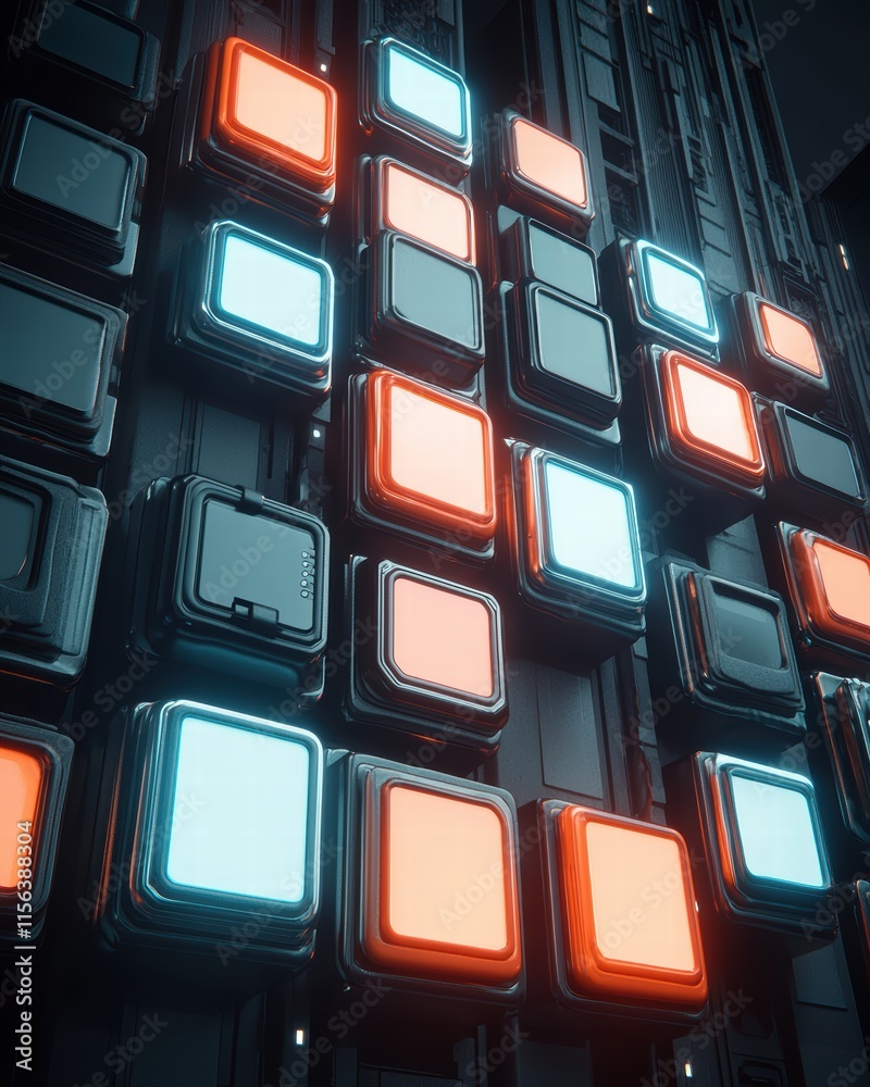Poster abstract technology background with illuminated colorful blocks
