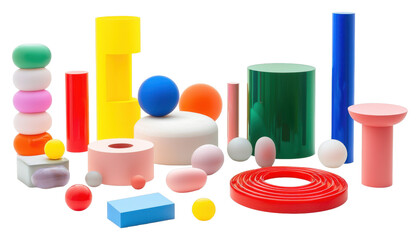 Colorful geometric shapes display art studio digital artwork creative environment top-down view abstract design