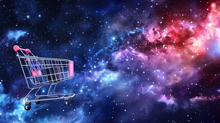 Cosmic Shopping Cart: A Surreal Journey Through the Galaxy
