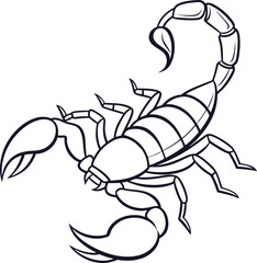 Scorpion outline vector and straightforward illustration line art design on a white background.