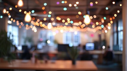 Colorful Lights in a Blurred Office Party Atmosphere