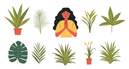 Meditation and mindfulness practice with indoor plants home space digital illustration calm environment close-up perspective