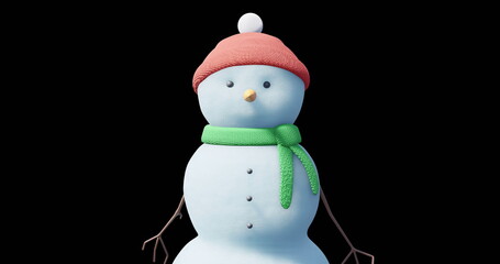 Image of christmas snow man moving on black background