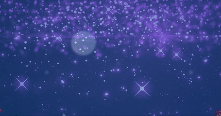 Naklejka premium Image of snow falling over christmas trees and moon in winter scenery