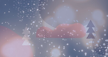 Obraz premium Image of snow falling over christmas trees in winter scenery