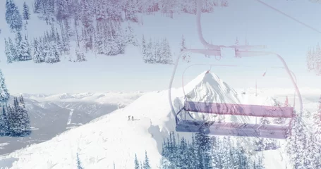 Verduisterende gordijnen Image of winter scenery with ski chair lift and mountains © vectorfusionart