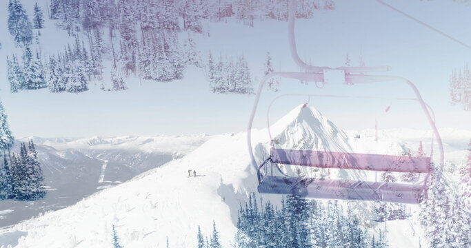 Image of winter scenery with ski chair lift and mountains