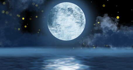 Fototapeta premium Image of moon and sea at christmas over spots