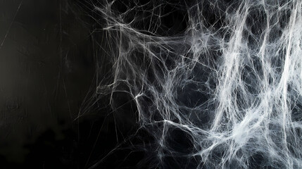 Halloween spider web on black background, creepy cobweb corner design, spooky arachnid silk patterns for horror theme decorations, backdrop for october festivities. Silken. Illustration