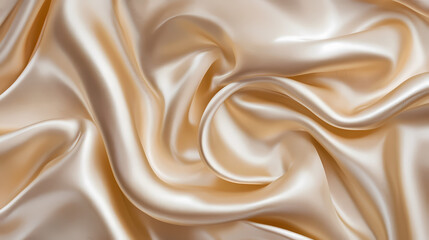 Obraz premium Illustration of golden satin fabric with luxurious folds creating an abstract background. Silken. Illustration