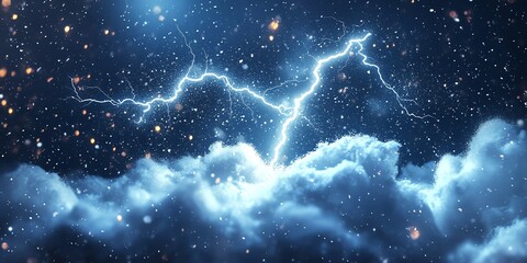 Fototapeta premium Dramatic lightning strike through dark storm clouds with falling rain.