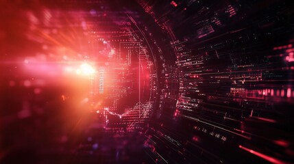 Fototapeta premium Cyberpunk Tunnel: A mesmerizing digital tunnel, filled with vibrant neon lights and intricate circuits, creates an ethereal and futuristic atmosphere, pulsing with energy.