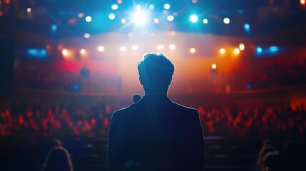 Presenter on Stage at Conference Event in Bright Spotlight