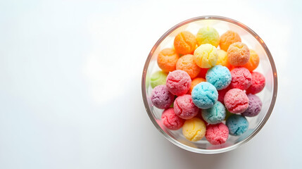 A delightful bowl of colorful candies, a vibrant explosion of sweet treats! Perfect for a sweet tooth, these rainbow-hued delights offer a visual feast.