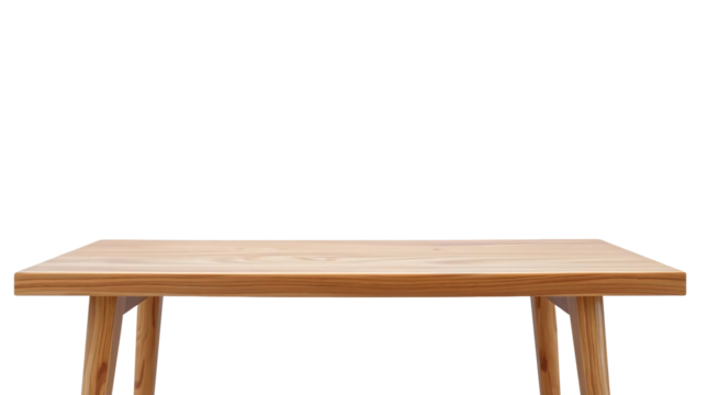 A wooden table isolated on transparent background with space for product display, Cut out, PNG