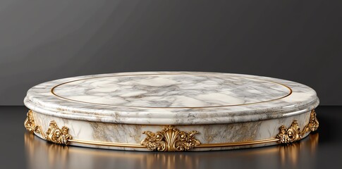 Elegant round marble pedestal with gold accents.