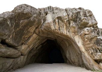 Big empty cave with cut out entrance isolated on a transparent or white background