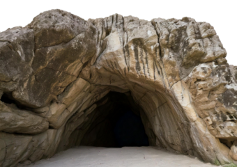 Big empty cave with cut out entrance isolated on a transparent or white background