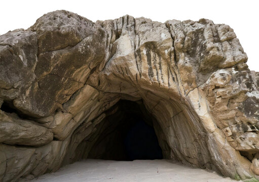 Big empty cave with cut out entrance isolated on a transparent or white background