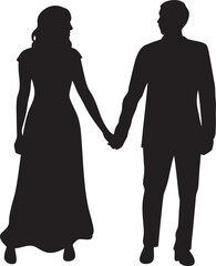 Lovers couple holding hands silhouette isolated. vector illustration on a white background