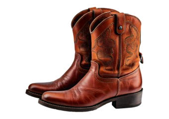 Cowboy leather boots isolated on a transparent or white background