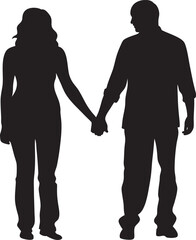 Lovers couple holding hands silhouette isolated. vector illustration on a white background