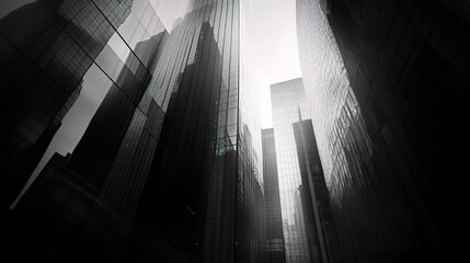 Tall Glass Skyscraper Facade with Reflection in Urban Environment
