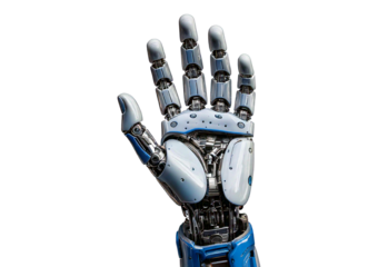 Gesturing robot hand isolated on a transparent or white background