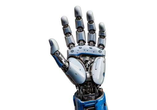 Gesturing robot hand isolated on a transparent or white background - Powered by Adobe