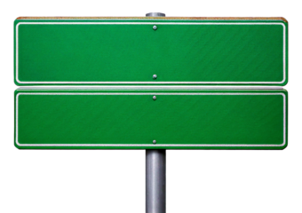Green street sign isolated on a transparent or white background
