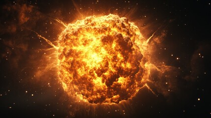 Obraz premium Fiery cosmic explosion, bright orange and yellow energy burst in space.