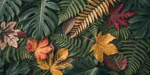Tropical leaves background with beautiful colors