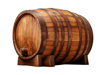 wooden oak barrels isolated on a transparent or white background