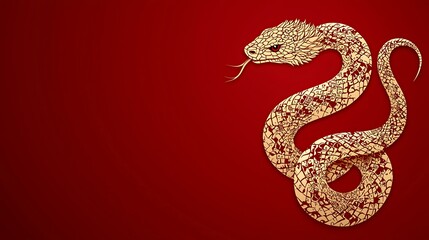 Obraz premium A vibrant red background showcasing a small snake isolated with its body forming a circle, symbolizing unity and eternity
