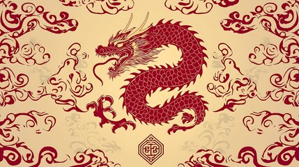 A highly detailed dragon illustration with flames and swirling clouds on a luxurious postcard design