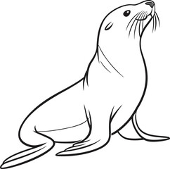 The seal outline vector and straightforward illustration line art design on a white background.