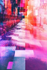 Naklejka premium A vibrant abstract digital artwork featuring geometric patterns and dynamic colors, evoking a futuristic and energetic atmosphere.